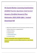 PA Social Worker Licensing Examination  &lpar;ASWB&rpar; Practice Questions And Correct  Answers &lpar;Verified Answers&rpar; Plus  Rationales 2025&vert;2026 Q&A &vert; Instant  Download Pdf