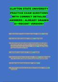CLAYTON STATE UNIVERSITY PRACTICE EXAM QUESTIONS WITH CORRECT DETAILED ANSWERS &vert; ALREADY GRADED A&plus;<RECENT VERSION>