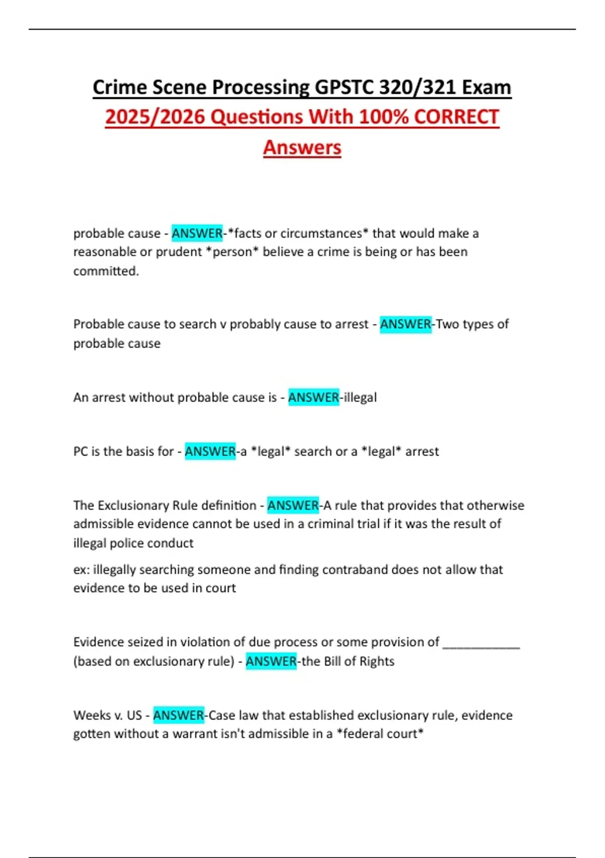 Crime Scene Processing GPSTC 320/321 Exam 2025/2026 Questions With 100% ...