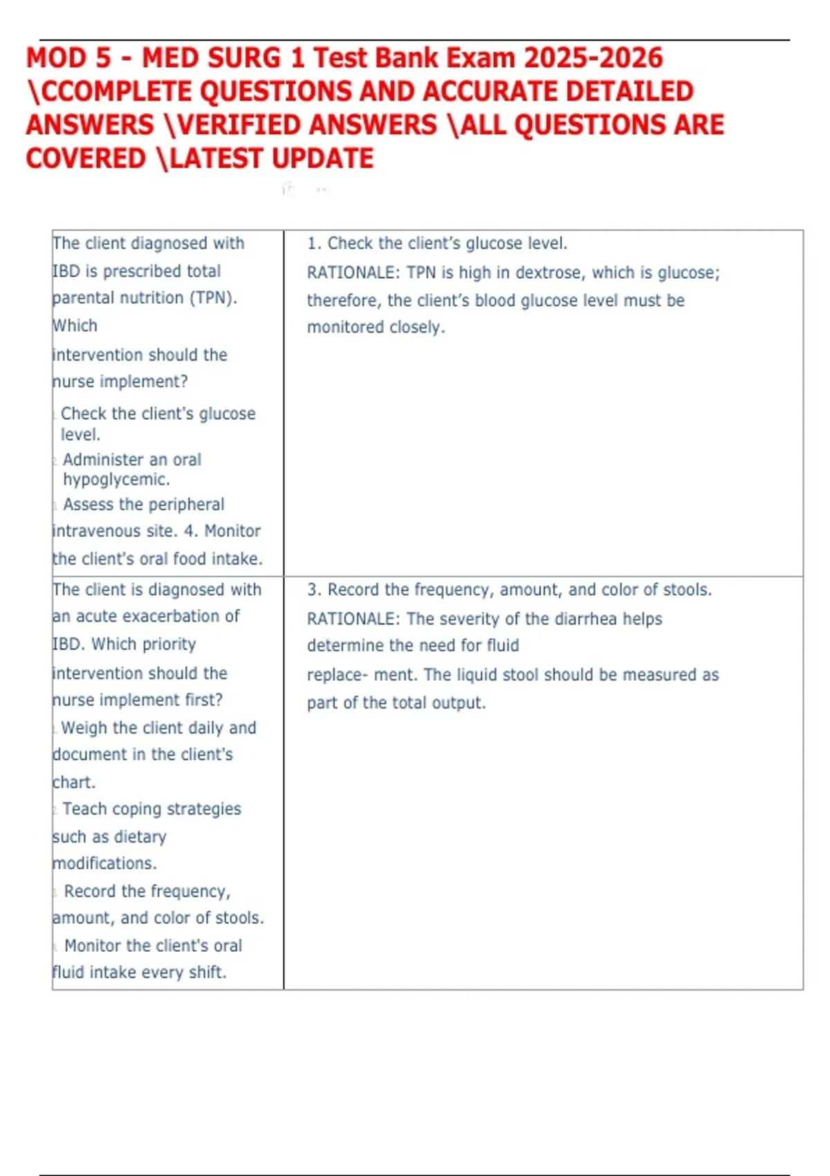 MOD 5 - MED SURG 1 Test Bank Exam CCOMPLETE QUESTIONS AND ACCURATE ...