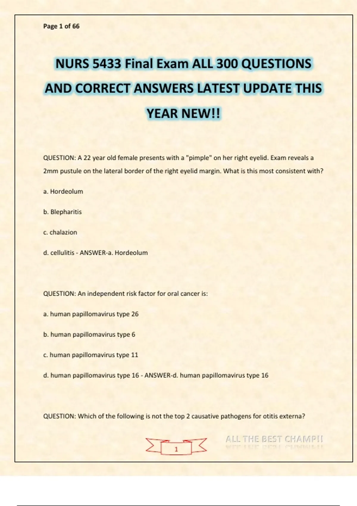 NURS 5433 Final Exam ALL 300 QUESTIONS AND CORRECT ANSWERS LATEST ...
