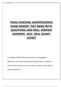 Texas Nursing Jurisprudence Exam 2025 &ndash; Newest Test Bank with Verified Questions and Answers &lbrack;Latest Real Exam A&plus; Edition&rsqb;