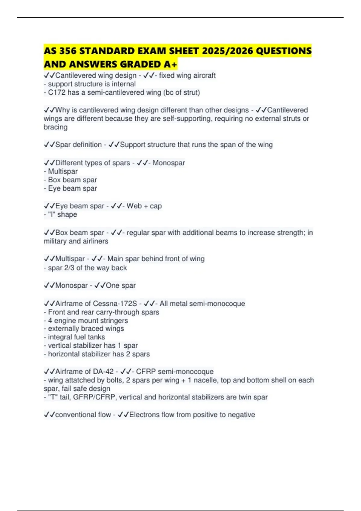 AS 356 STANDARD EXAM SHEET 2025/2026 QUESTIONS AND ANSWERS GRADED A+ ...