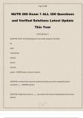 NUTR 280 Exam 1 ALL 300 Questions and Verified Solutions Latest Update This Year