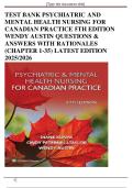 TEST BANK PSYCHIATRIC AND MENTAL HEALTH NURSING FOR CANADIAN PRACTICE 5TH EDITION WENDY AUSTIN QUESTIONS & ANSWERS WITH RATIONALES &lpar;CHAPTER 1-35&rpar; LATEST EDITION 2025&sol;2026