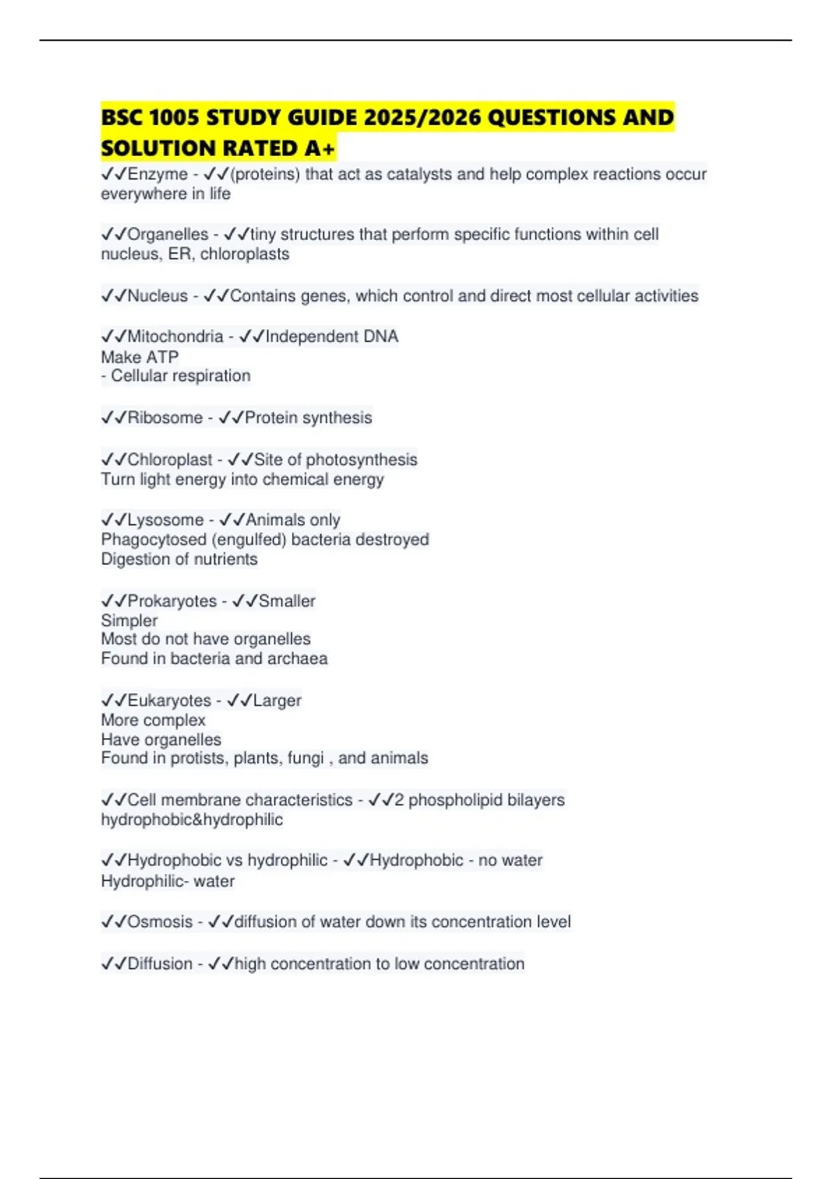 BSC 1005 STUDY GUIDE 2025/2026 QUESTIONS AND SOLUTION RATED A+ - BSC ...