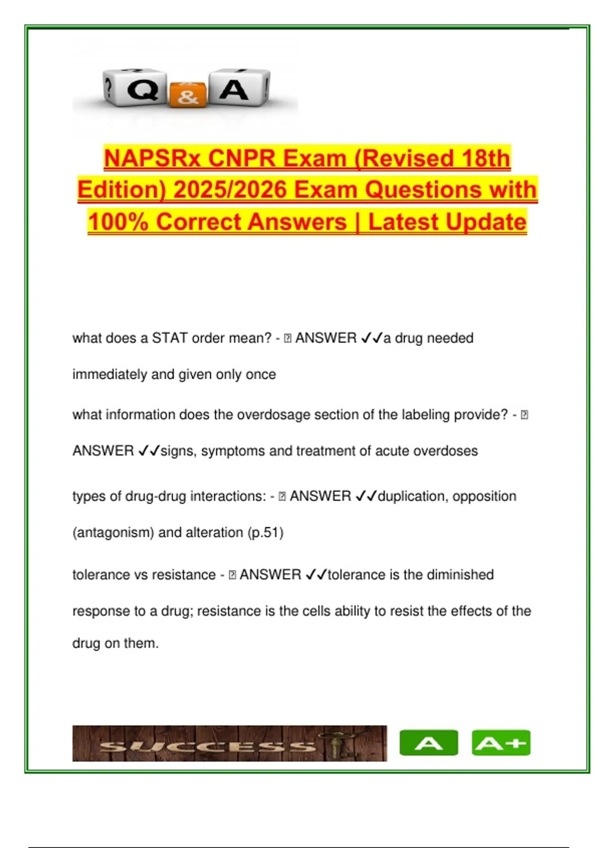 Napsrx NAPSRx CNPR Exam Study Guide – 2025/2026 | 200+ Verified Questions ...
