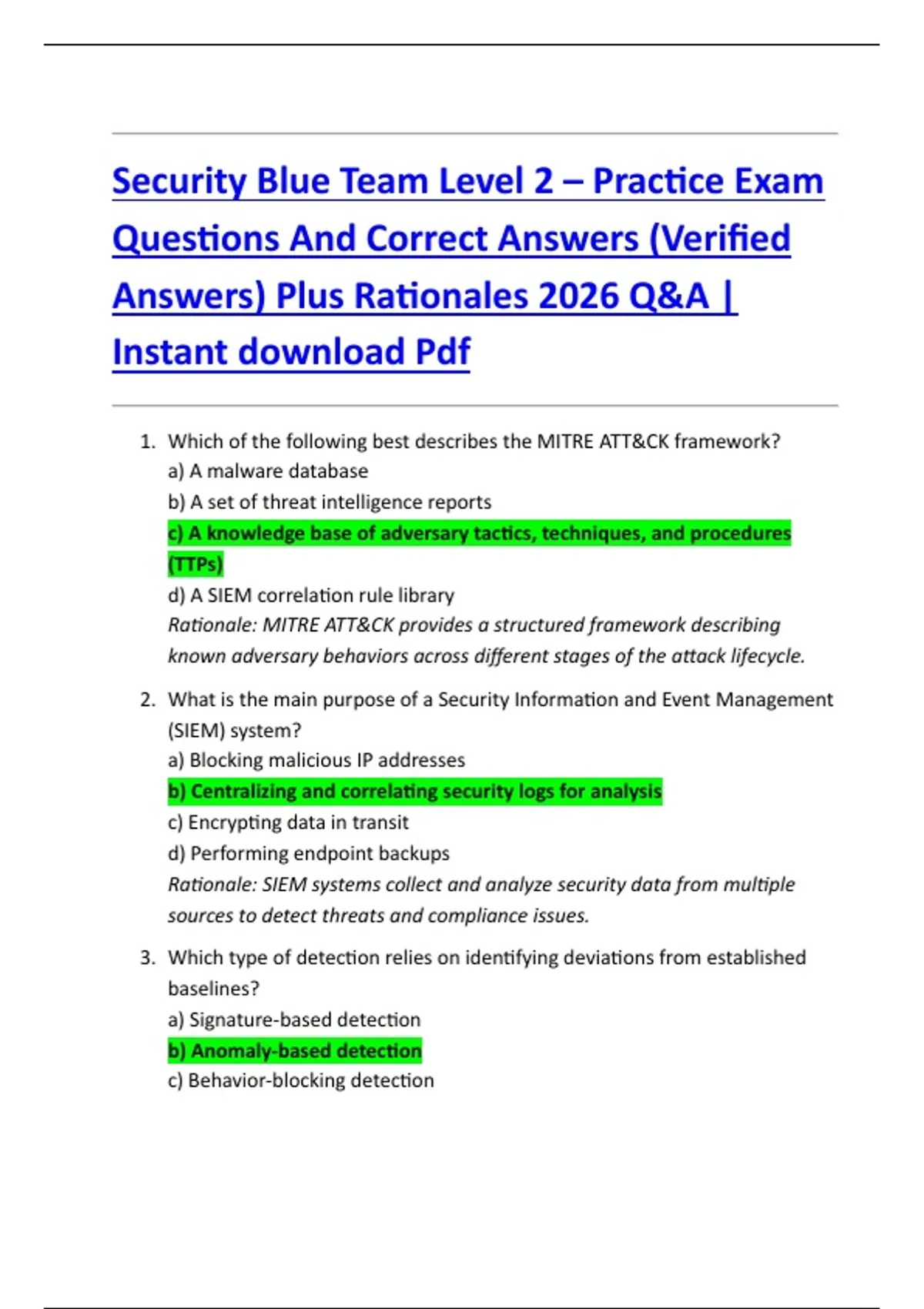 Security Blue Team Level 2 – Practice Exam Questions And Correct ...