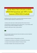 ACHE PRACTICE EXAM LATEST UPDATED Questions and 100&percnt; Correct Answers UPDATED &lpar;Verified&rpar; 