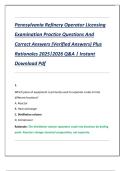 Pennsylvania Refinery Operator Licensing  Examination Practice Questions And  Correct Answers &lpar;Verified Answers&rpar; Plus  Rationales 2025&vert;2026 Q&A &vert; Instant  Download Pdf 