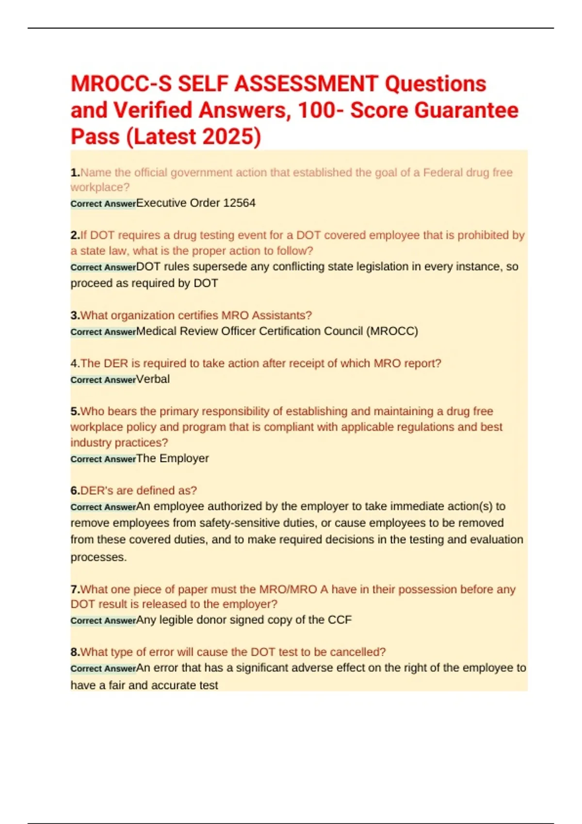 Mrocc MROCC-S SELF ASSESSMENT Questions and Verified Answers, 100- Score ...