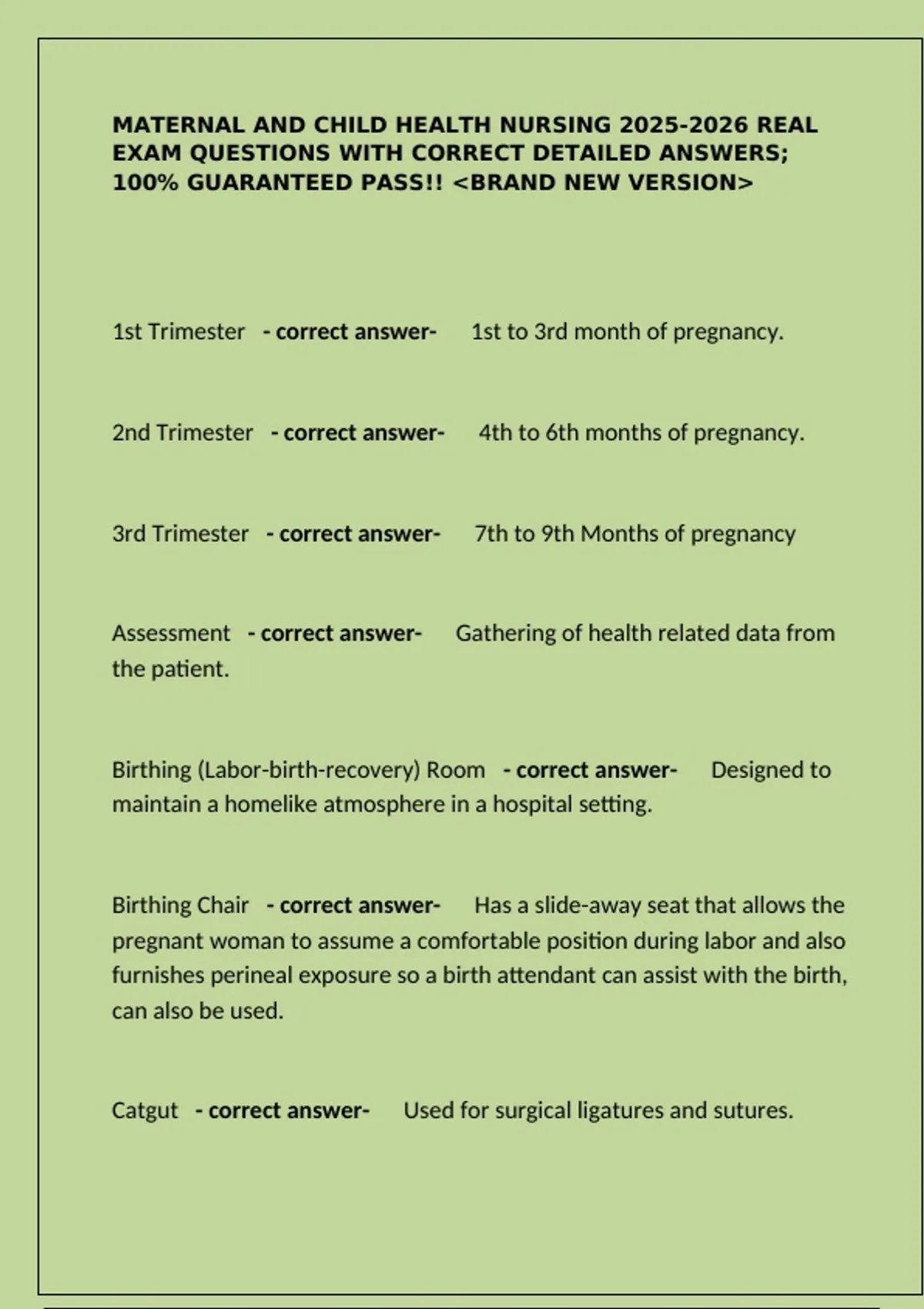 MATERNAL AND CHILD HEALTH NURSING real exam questions with correct ...