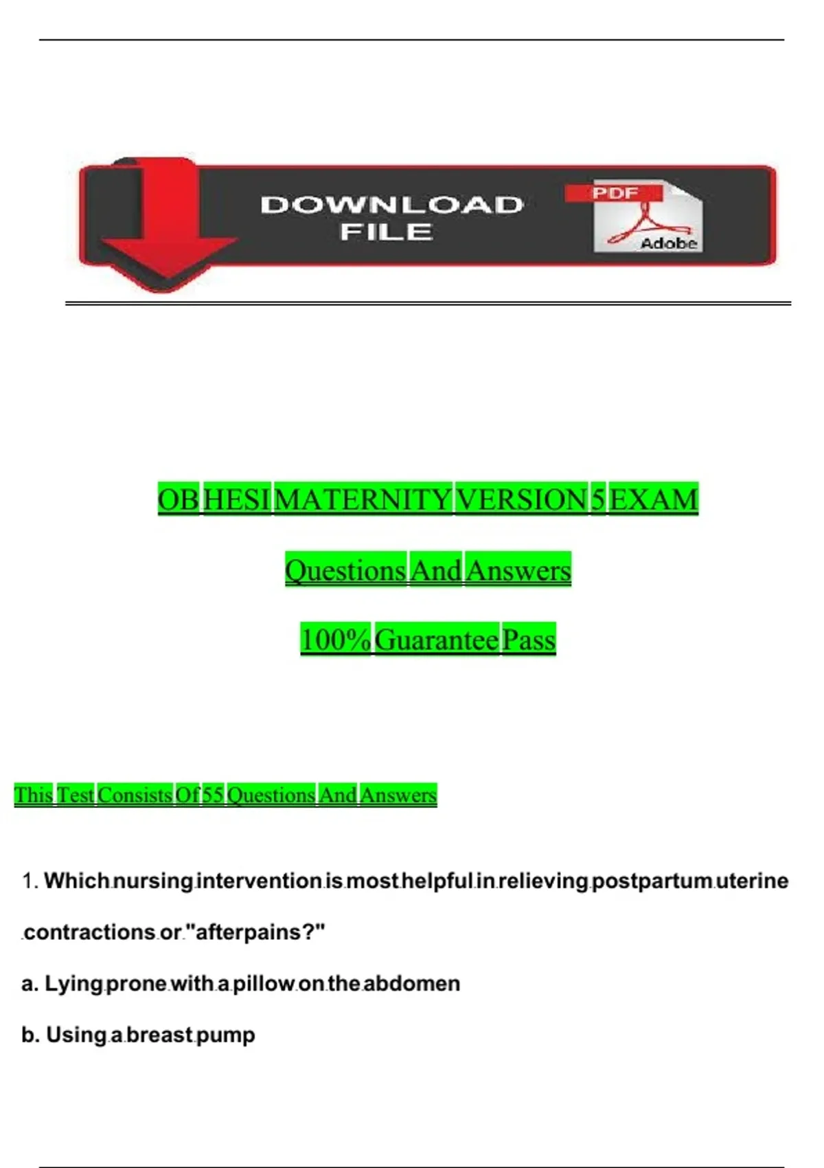 OB HESI MATERNITY VERSION 5 EXAM Questions And Answers 100% Guarantee ...