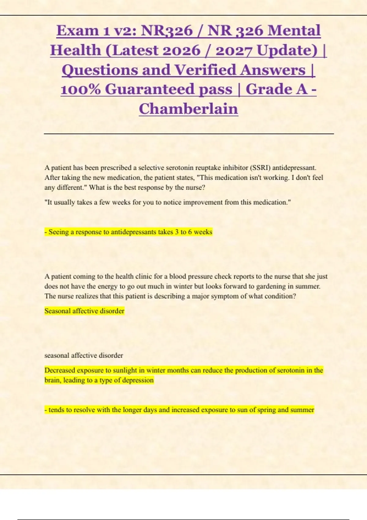 NR 326 / NR326 – Mental Health (Exam 1, Exam 2 & Final Exam) | 2026 ...