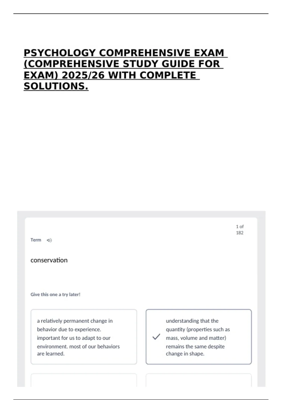 Picture of PSYCHOLOGY COMPREHENSIVE EXAM (COMPREHENSIVE STUDY GUIDE FOR EXAM) 2025 ...