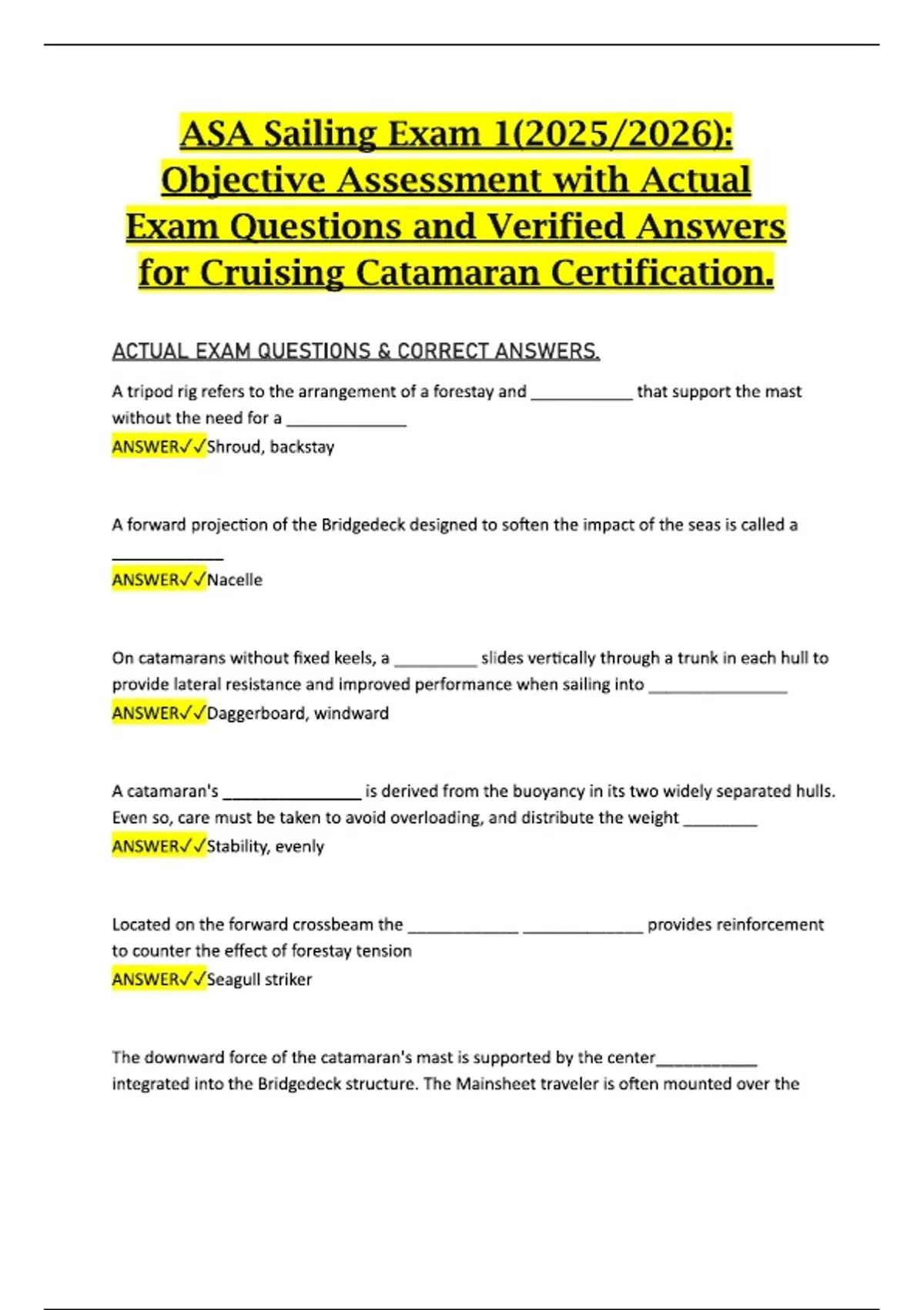 ASA Sailing Exam 1 (2025/2026) – Objective Assessment with Actual Exam ...