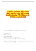 Chapter 17 review questions- Maternal Newborn & Women's Health Nursing 7th Edition with correct answers 2025