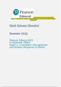 Pearson Edexcel GCE In Japanese &lpar;9JA0&rpar; Paper 2&colon; Translation into Japanese and Written Response to Works Mark Scheme &lpar;Results&rpar; Summer 2025