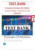 Test Bank for Concepts of Genetics&comma; 12th Edition &lpar;2021&rpar; by William Klug&comma; Michael Cummings&comma; Charlotte Spencer&comma; Michael Palladino & Darrell Killian &ndash; All Chapters 1&ndash;26&comma; 5 Units&comma; Latest Version with Detailed Answers&comma; Grade A&plus;