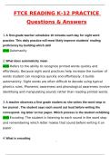 FTCE Reading K-12 Practice Questions Actual 2025 Exam with Questions and Answers &lpar;2025 &sol; 2026&rpar; 100&percnt; Guarantee Pass