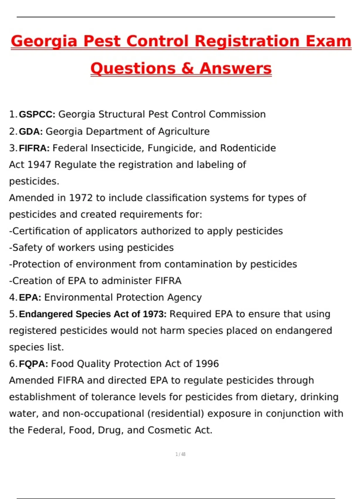 Georgia Pest Control Registration Exam Actual 2025 Exam with Questions ...