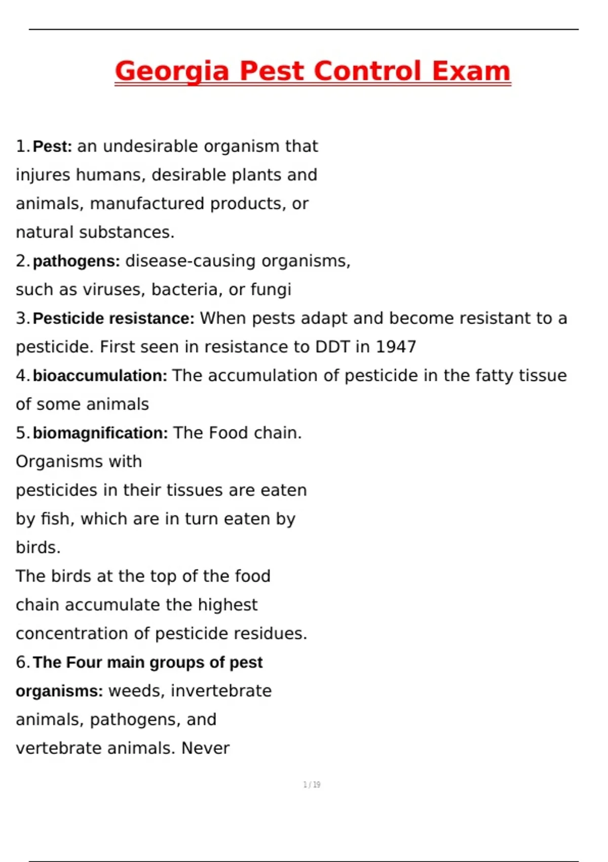 Georgia Pest Control Exam Actual 2025 Exam with Questions and Answers ...