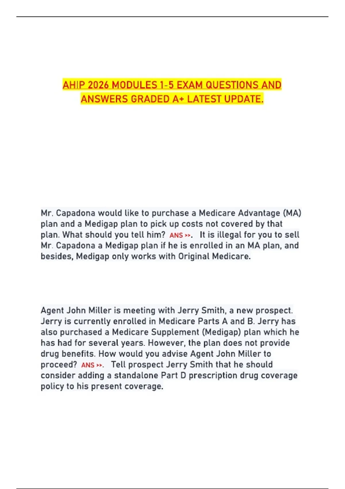 AHIP 2026 Modules 1–5 Exam – Questions and Answers | A+ Graded Latest ...