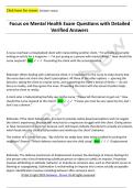 Focus on Mental Health Exam Questions with Detailed  Verified Answers