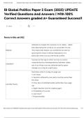 IB Global Politics Paper 2 Exam &lpar;2025&rpar; UPDATE Verified Questions And Answers &vert; With 100&percnt; Correct Answers graded A&plus; Guaranteed Success&excl;&excl;