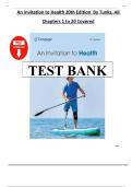 Complete Test Bank - An Invitation to Health 21st Edition - Lisa Tunks&comma; All Chapters 1 to 20 Covered And Updated &excl;&excl;&excl;&excl;&excl;&excl;