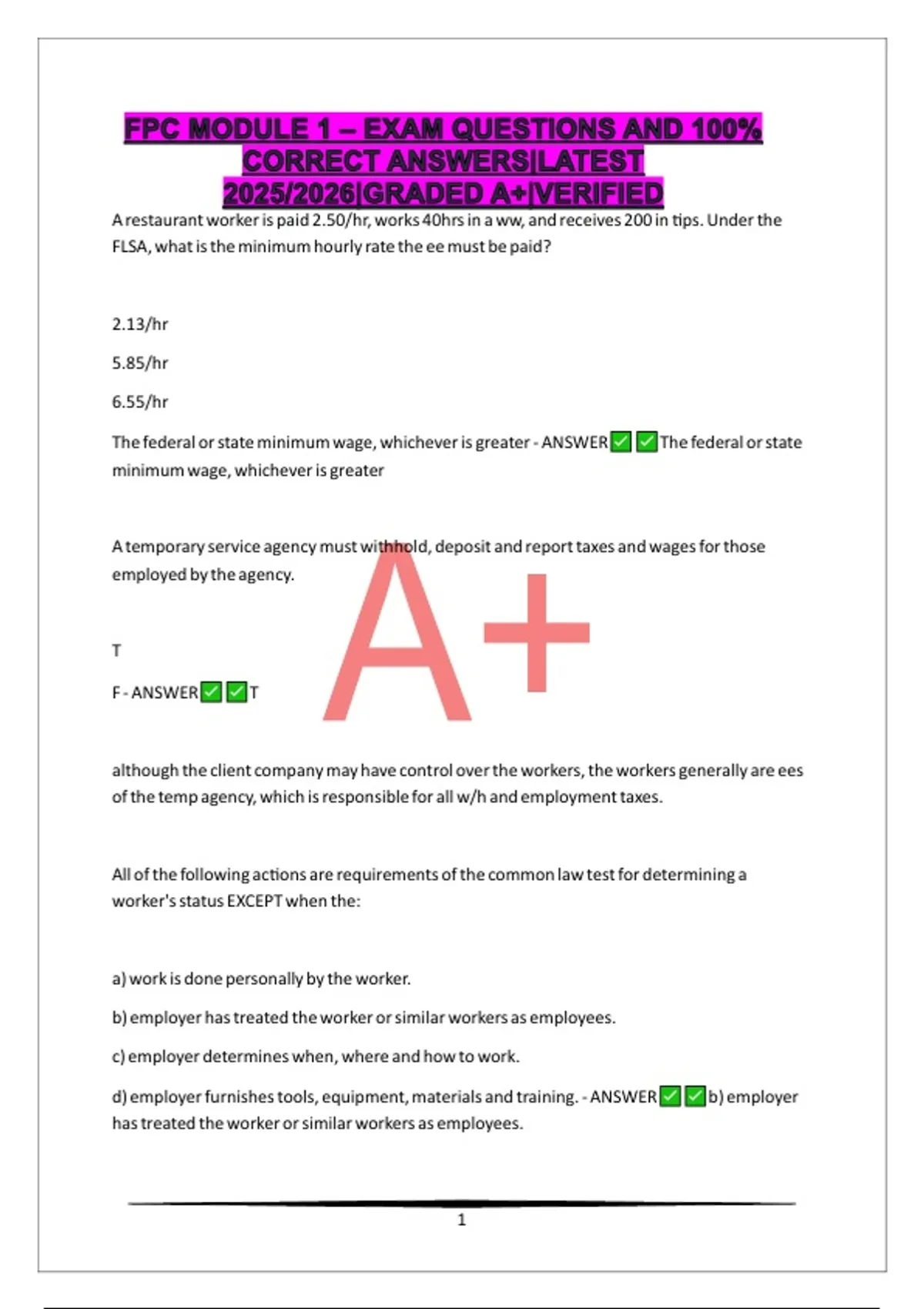 Fpc Question FPC MODULE 1 – EXAM QUESTIONS AND 100% CORRECT ANSWERS|LATEST 2025/2026 ...