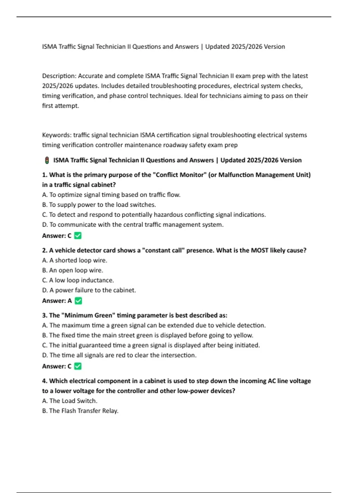 Signal Tech Ii ISMA Traffic Signal Technician II Questions and Answers | Updated 2025/ ...