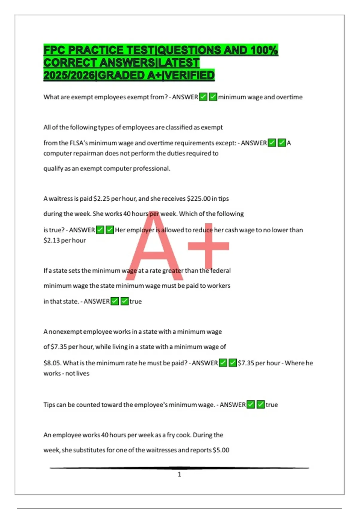 Fpc Question FPC PRACTICE TEST|QUESTIONS AND 100% CORRECT ANSWERS|LATEST 2025/2026 ...