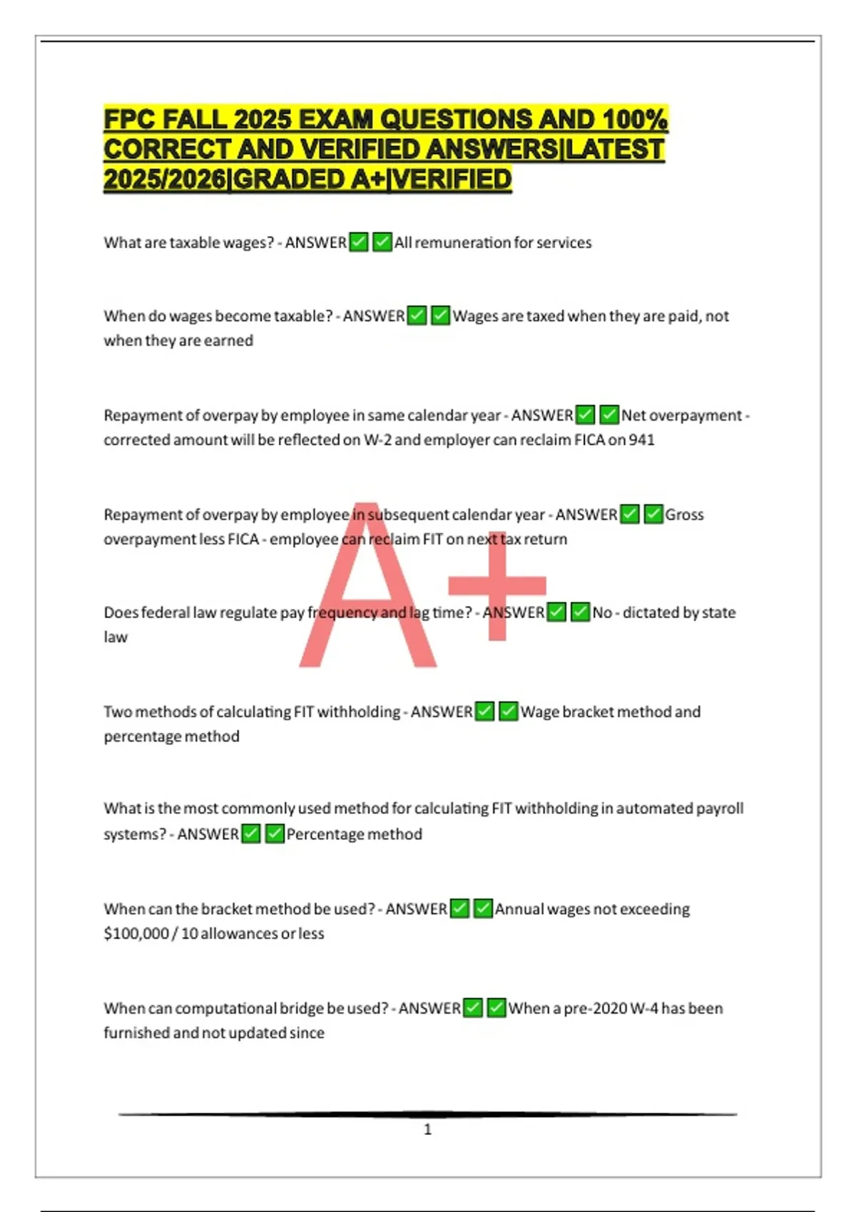 Fpc Question FPC FALL 2025 EXAM QUESTIONS AND 100% CORRECT AND VERIFIED ANSWERS ...