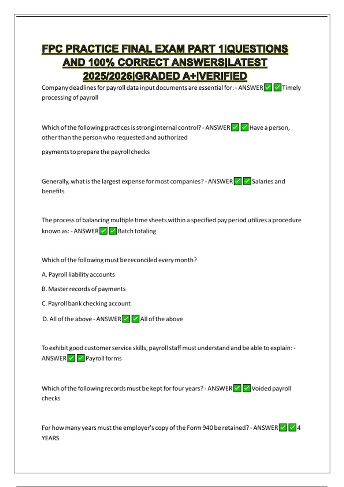 Fpc Question FPC PRACTICE FINAL EXAM PART 1|QUESTIONS AND 100% CORRECT ANSWERS ...