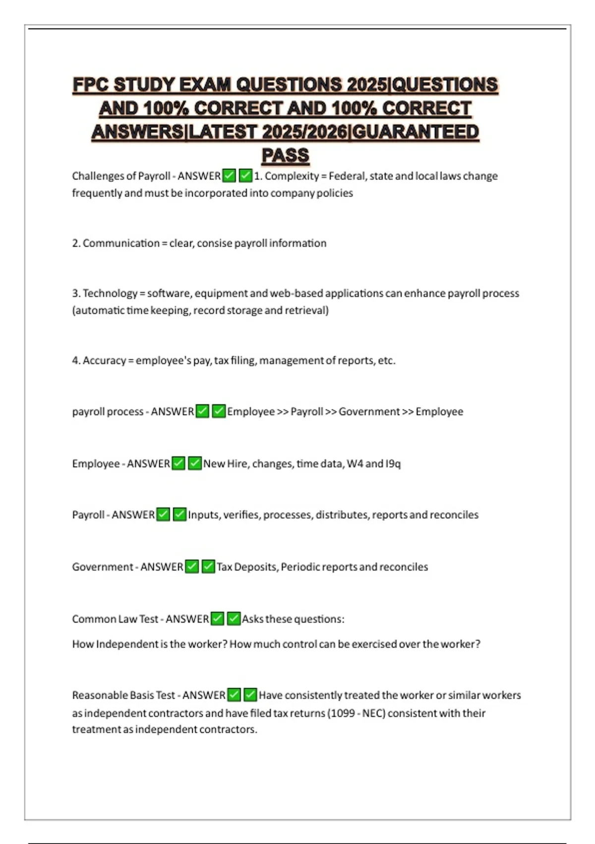 Fpc Question FPC STUDY EXAM QUESTIONS 2025|QUESTIONS AND 100% CORRECT AND 100% ...