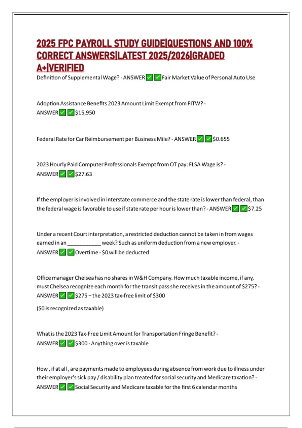 Fpc Question 2025 FPC PAYROLL STUDY GUIDE|QUESTIONS AND 100% CORRECT ANSWERS|LATEST ...