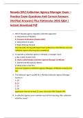 Nevada &lpar;NV&rpar; Collection Agency Manager Exam &ndash;  Practice Exam Questions And Correct Answers  &lpar;Verified Answers&rpar; Plus Rationales 2026 Q&A &vert;  Instant download Pdf