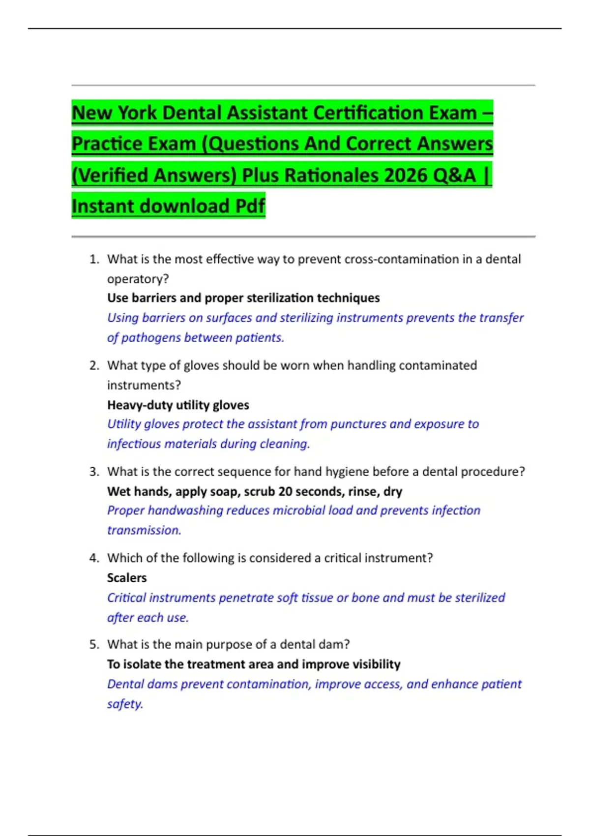 New York Dental Assistant Certification Exam – Practice Exam (Questions ...
