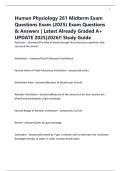 Human Physiology 261 Midterm Exam Questions Exam &lpar;2025&rpar; Exam Questions & Answers &vert; Latest Already Graded A&plus; UPDATE 2025&vert;2026&excl;&excl; Study Guide