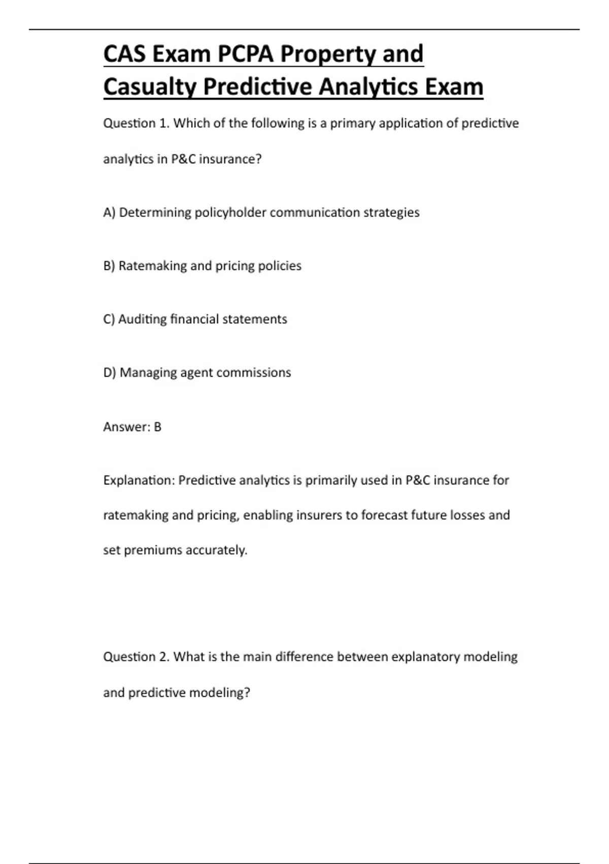 CAS Exam PCPA Property and Casualty Predictive Analytics Exam ...