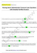 Nursing Home Administrator Licensure Laws Questions  with Detailed Verified Answers