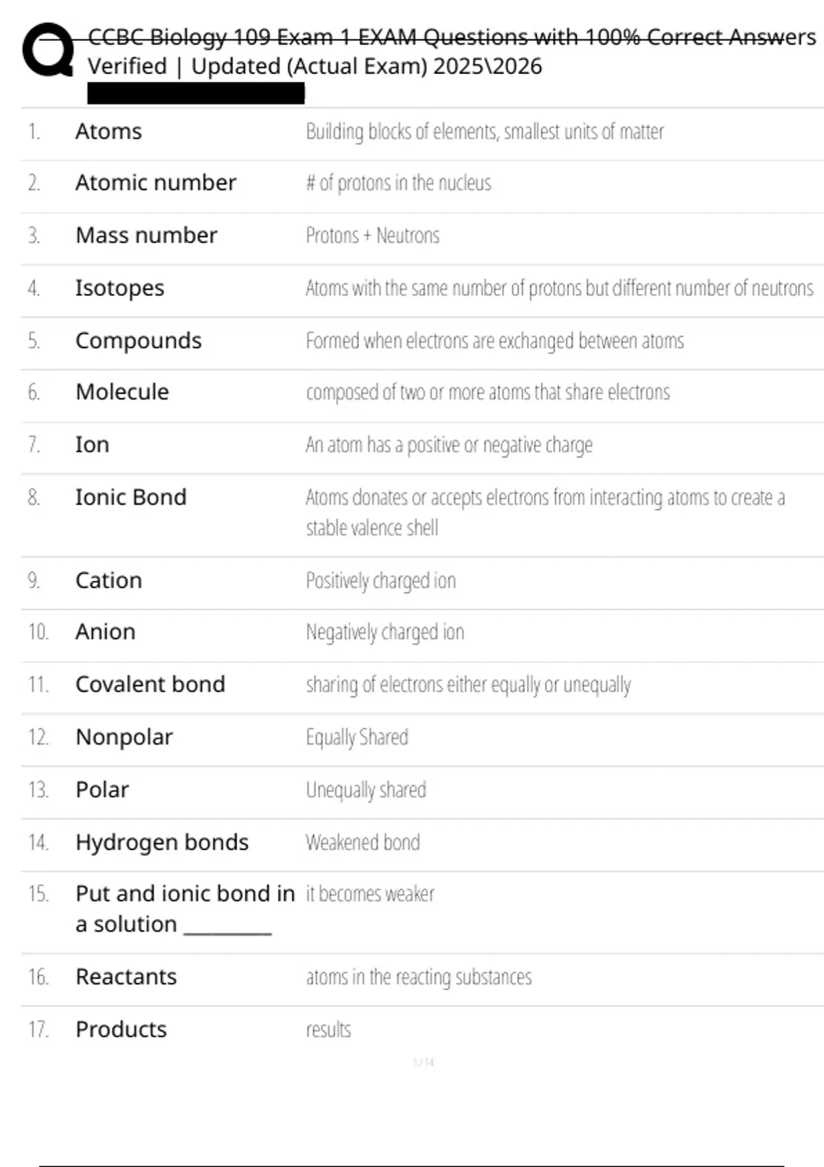 CCBC Biology 109 Exam 1 EXAM Questions with 100% Correct Answers ...