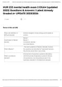 NUR 233 mental health exam 2 EXAM &lpar;updated 2025&rpar; Questions & Answers &vert; Latest Already Graded A&plus; UPDATE 2025&vert;2026