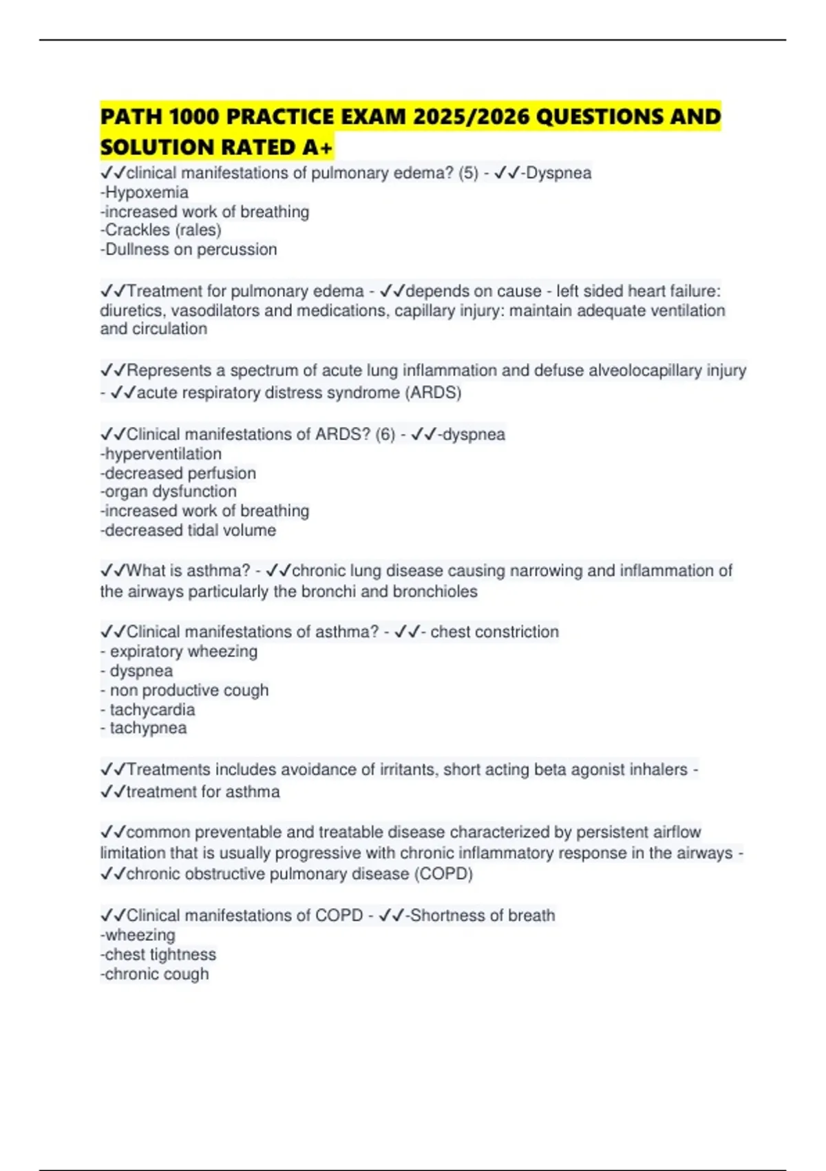 PATH 1000 PRACTICE EXAM 2025/2026 QUESTIONS AND SOLUTION RATED A+ ...