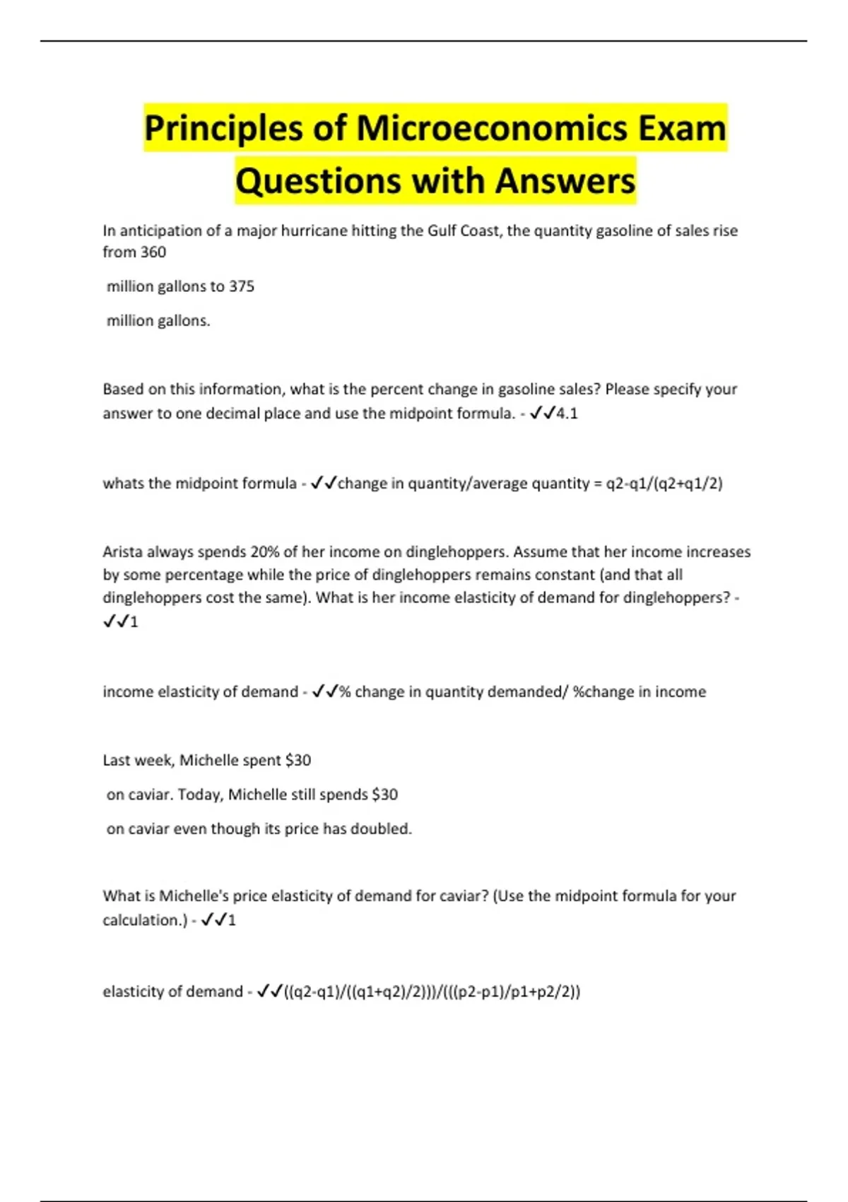 Principles of Microeconomics Exam Questions with Answers ...
