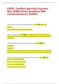 CSPR - Certified Specialist Payment Rep &lpar;HFMA&rpar; Exam Questions With Correct Answers &vert;&vert; Verified