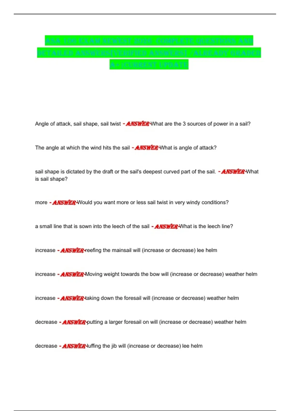ASA 106 EXAM NEWEST 2026 COMPLETE QUESTIONS AND DETAILED ANSWERS ...