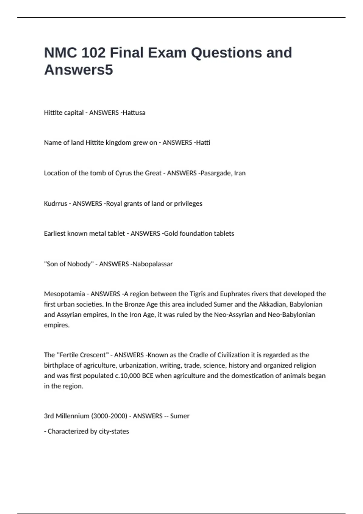 NMC 102 Final Exam Questions and Answers - NMC 102 - Stuvia US