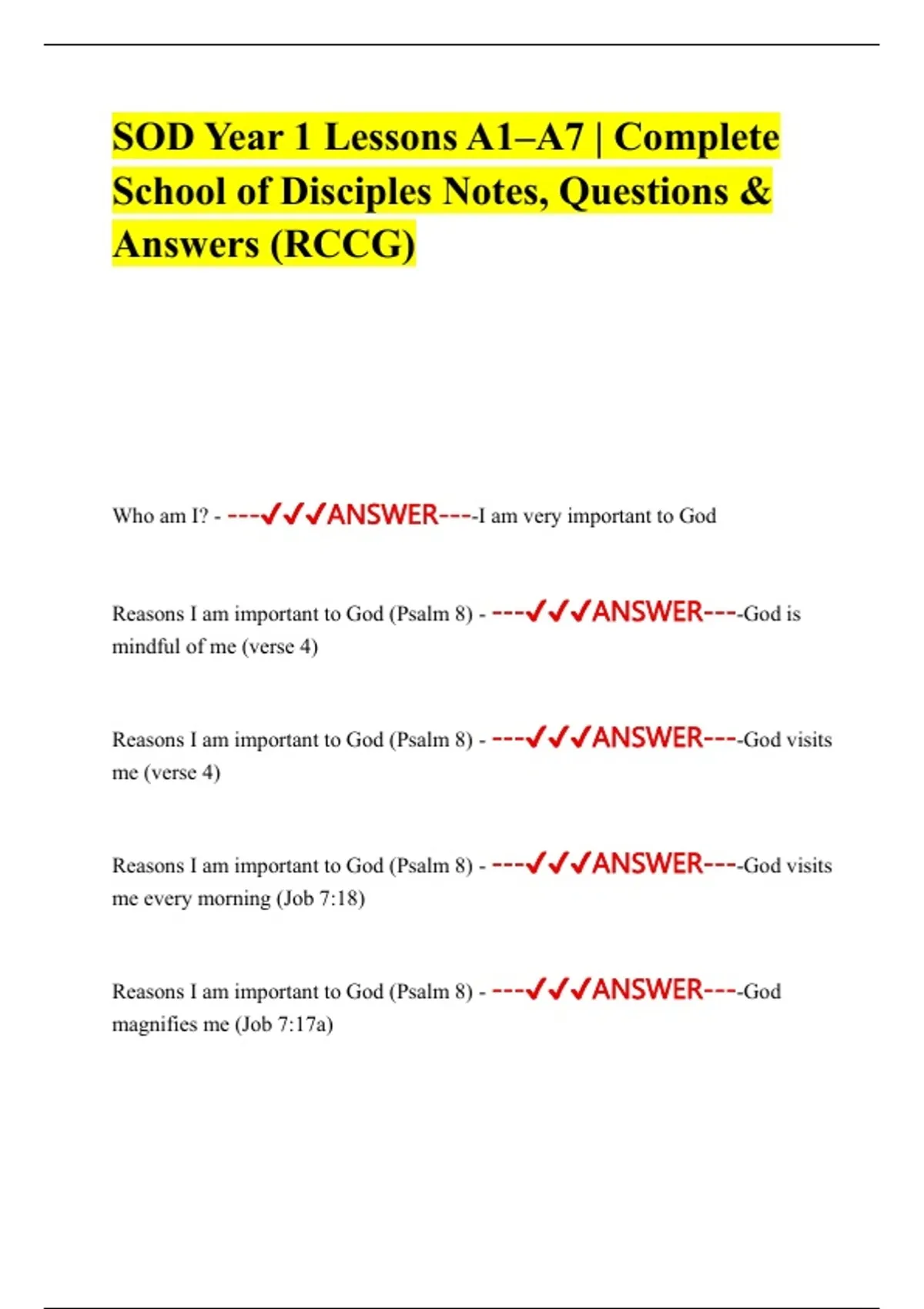 SOD Year 1 Lessons A1–A7 | Complete School of Disciples Notes ...